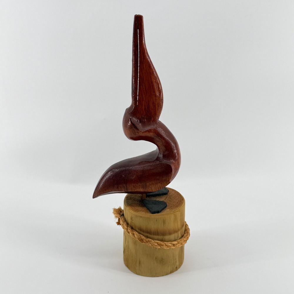 Vintage Hand Carved Wood Pelican Figurine Nautical Coastal Decor 11 Inch